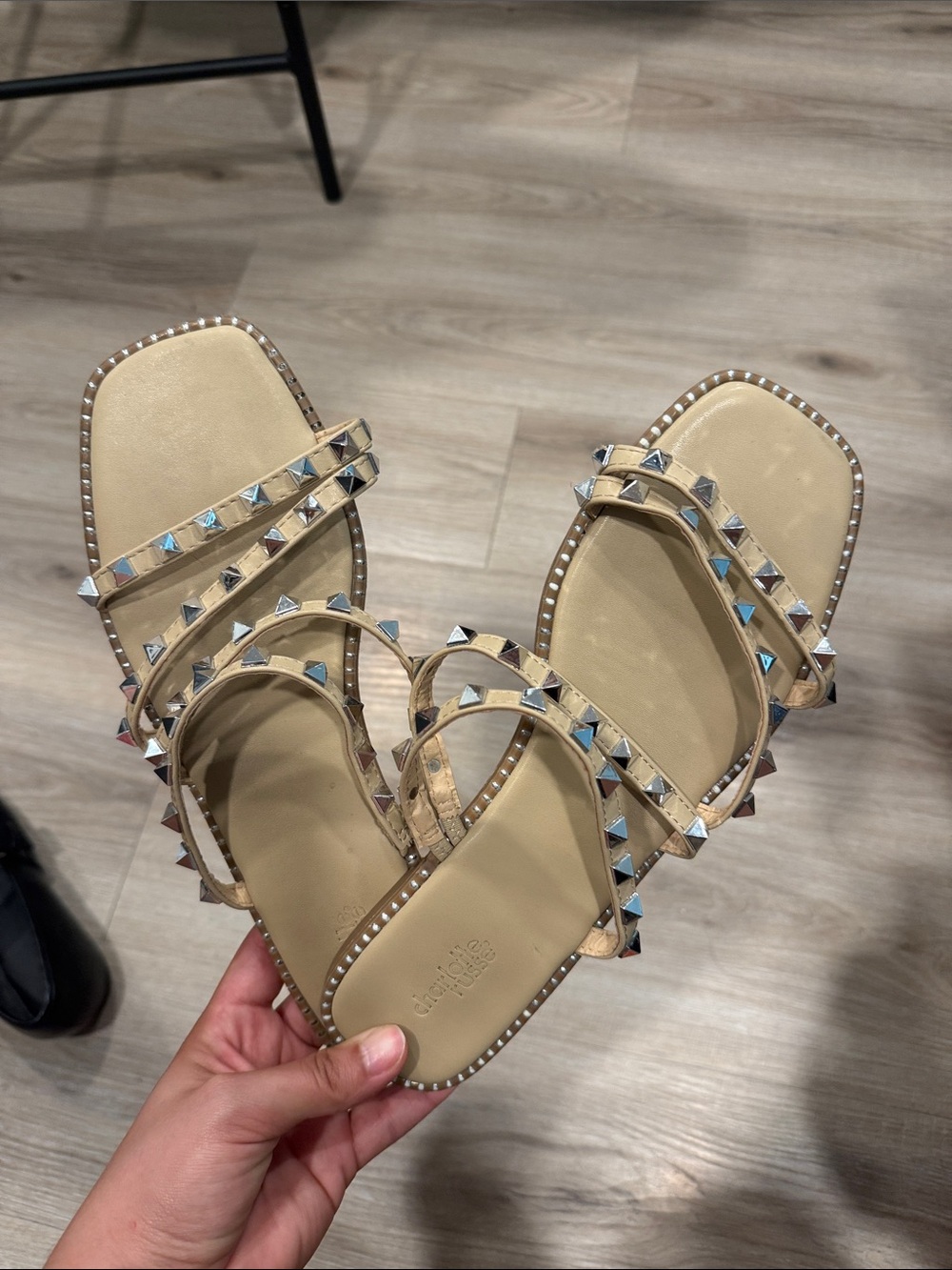 Studded Beige Women's Slide Sandals